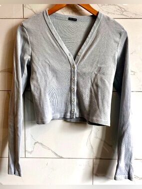 Brandy Melville Ribbed Button Front Long Sleeve Top #1